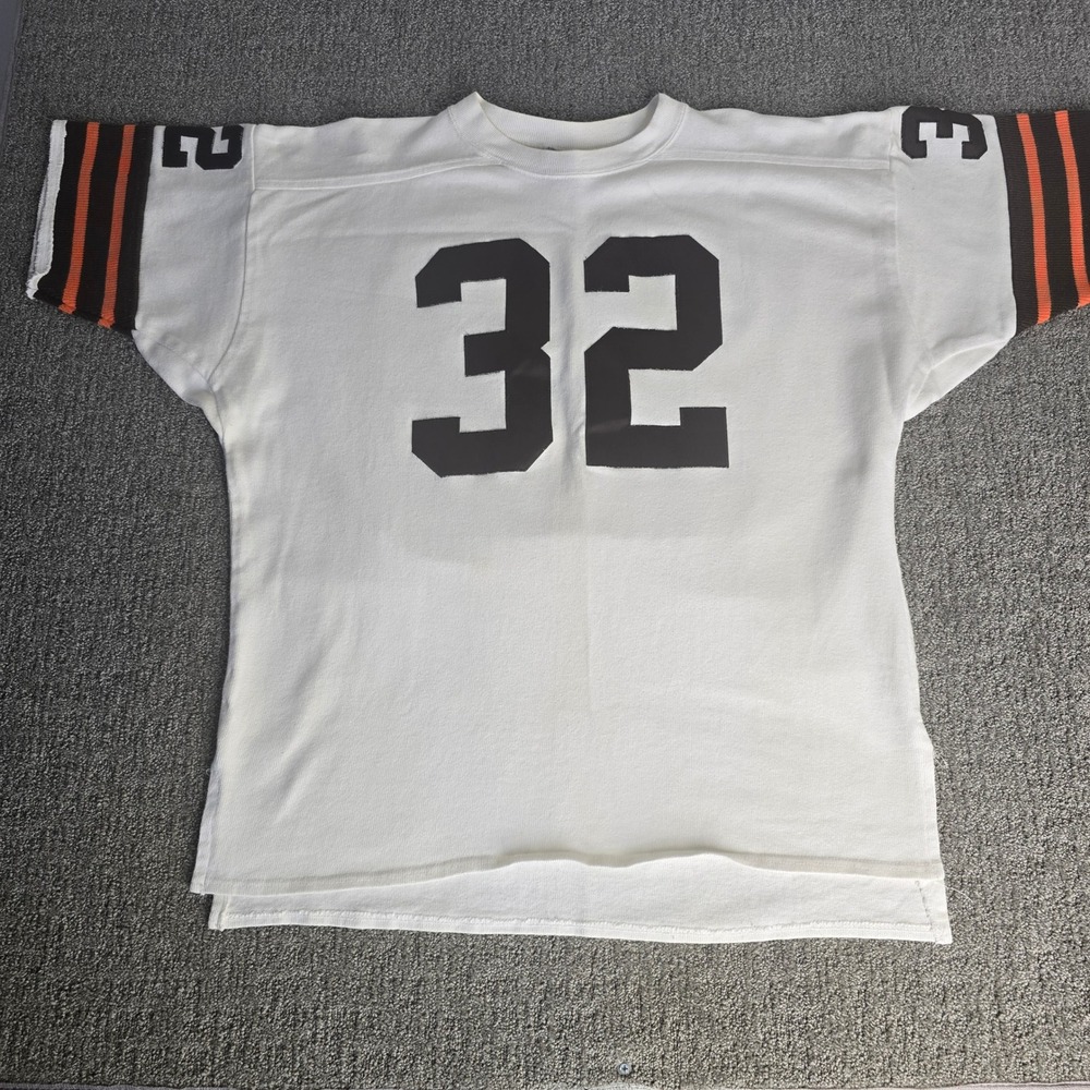 Vintage Champion Jim Brown Cleveland Browns Jersey 32 White Mens XL Made in USA